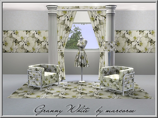 Sims 3 — Granny White_marcorse by marcorse — Fabric pattern: white granny bonnet [aqueligea] flowers in an all-over