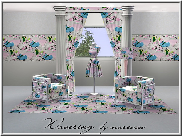 Sims 3 — Wavering_marcorse by marcorse — Fabric pattern wavering floral design in pink and blue.