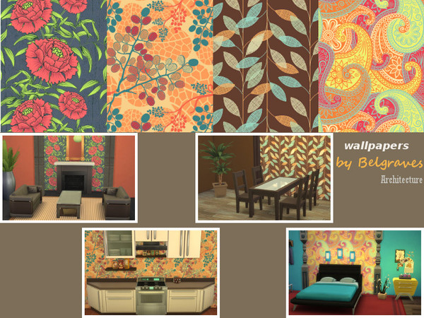 Sims 4 — Colourful Wallpapers by Leander_Belgraves — 4 colourful Patterns for your Walls