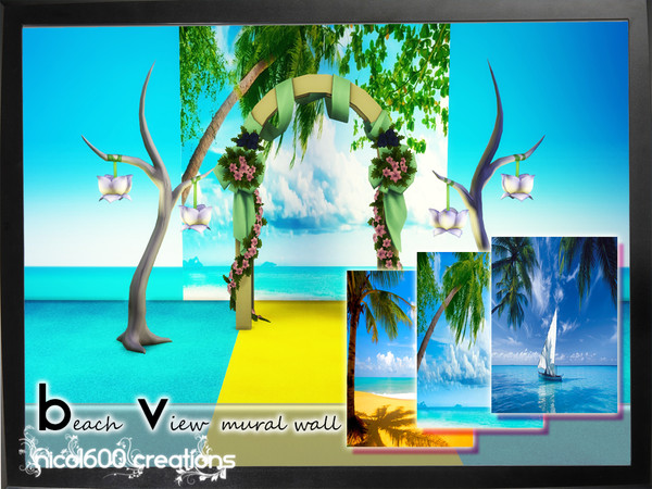 Sims 4 — Beach View mural wall by nicol6002 — Beach View mural wall includes 3 different variations of beach pictures to