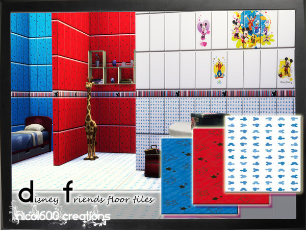 Sims 4 — Disney Friends floor tiles by nicol6002 — Disney Friends floor tiles in 3 variations to choose from.