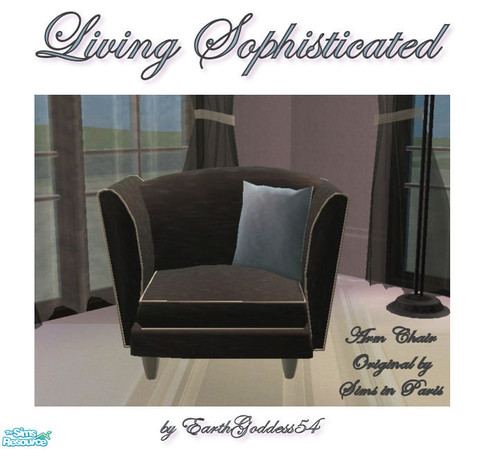 Sims 2 — Living Sophisticated - Arm Chair by EarthGoddess54 — A beautiful black velvet, with creamy trim and blue satin