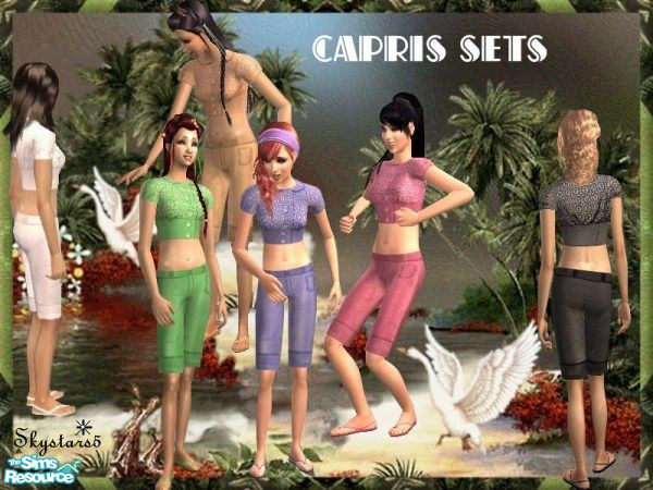 Sims 2 — Capris Sets by skystars5 — There are five different colors in the Capris Sets. Each set consist of a top and