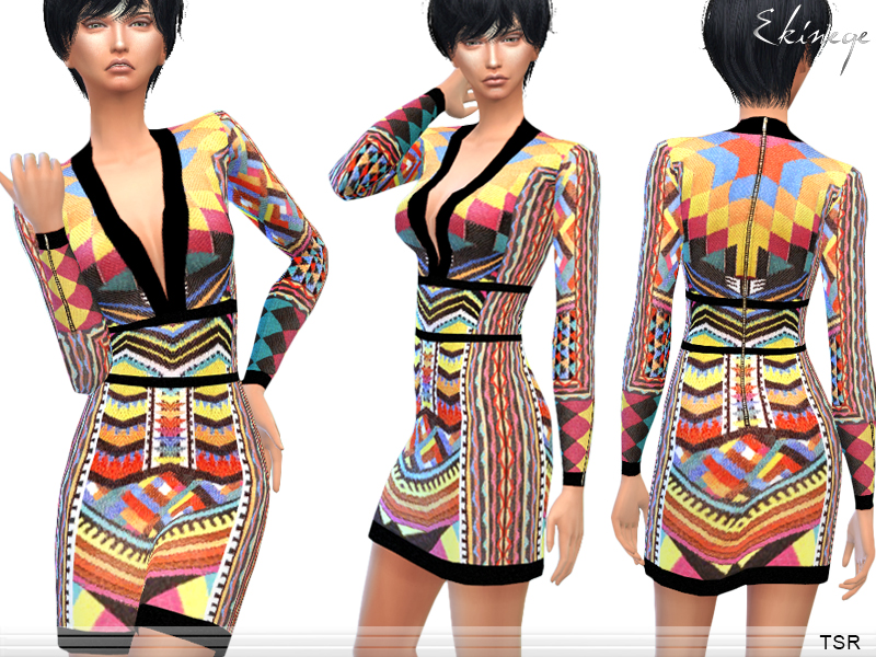 The Sims Resource Tribal Patterned Dress