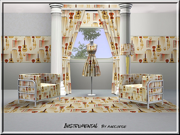 Sims 3 — Instrumental_marcorse by marcorse — Themed pattern - musical instruments in brown shades.