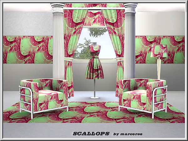Sims 3 — Scallops_marcorse by marcorse — Abstract pattern: scalloped wave design in bright pink and green