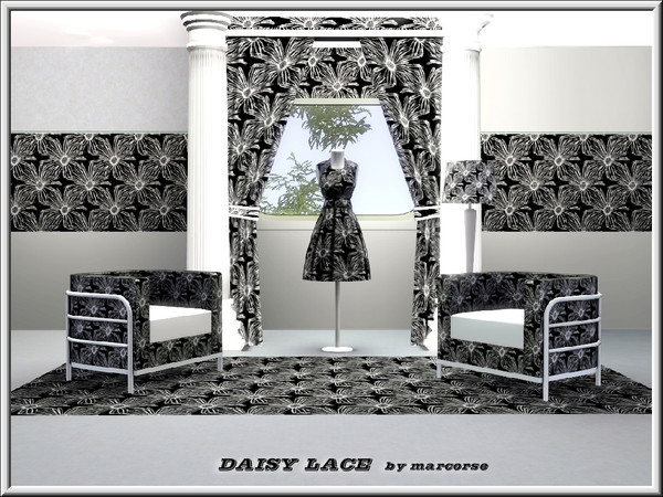 Sims 3 — Daisy Lace_marcorse by marcorse — Fabric pattern: black and white daisy lace design