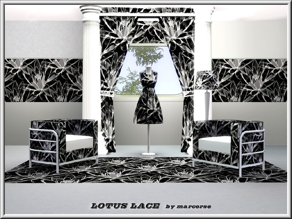 Sims 3 — Lotus Lace_marcorse by marcorse — Fabric pattern: black and white lotus lace design