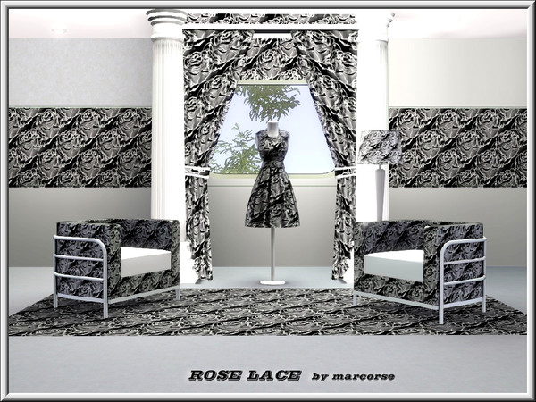 Sims 3 — Rose Lace_marcorse by marcorse — Fabric pattern: black and white rose lace design
