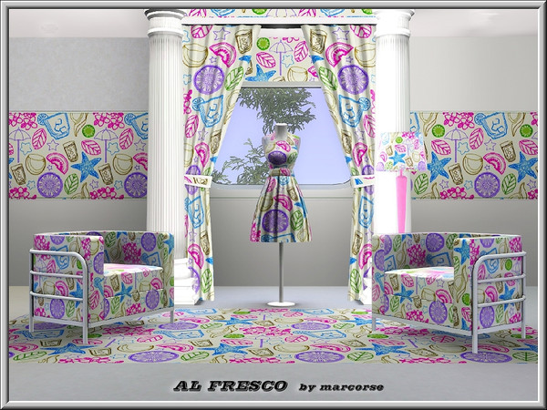 Sims 3 — Al Fresco_marcorse by marcorse — Themed pattern containing symbols of al fresco dining.on a white ground.