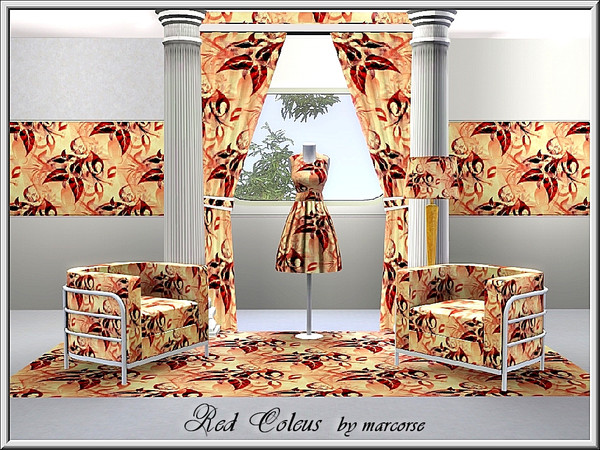Sims 3 — Red Coleus_marcorse by marcorse — Fabric pattern: red and brown coleus leaves