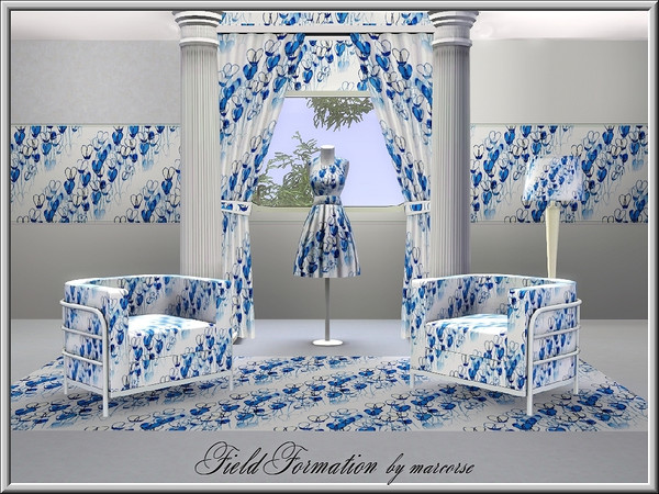 Sims 3 — Field Formation_marcorse by marcorse — Fabric pattern diagonal formation of blue field flowers.