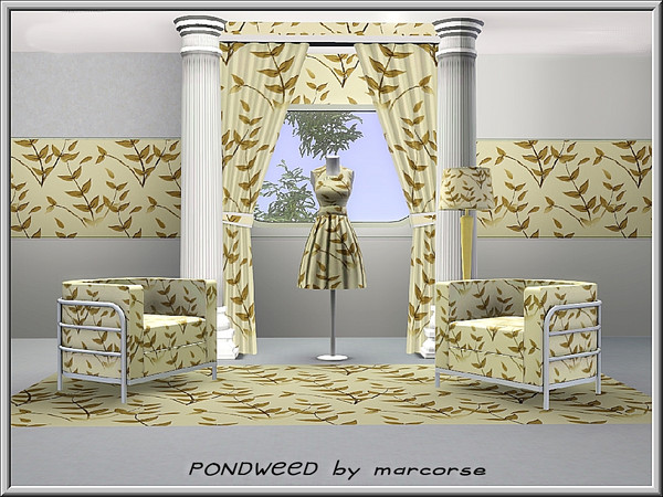 Sims 3 — Pondweed_marcorse by marcorse — Fabric pattern: floating fronds of pondweed in brown and cream.