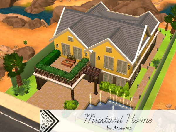 Sims 4 — Mustard Home by Ariasims — A good sized home for a small family. Large living area and pool in the back. a
