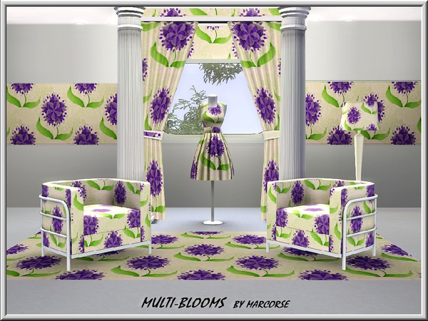 Sims 3 — Multi- Bloom_marcorse by marcorse — Fabric pattern: purple flower with multiple petal layers and green leaves.