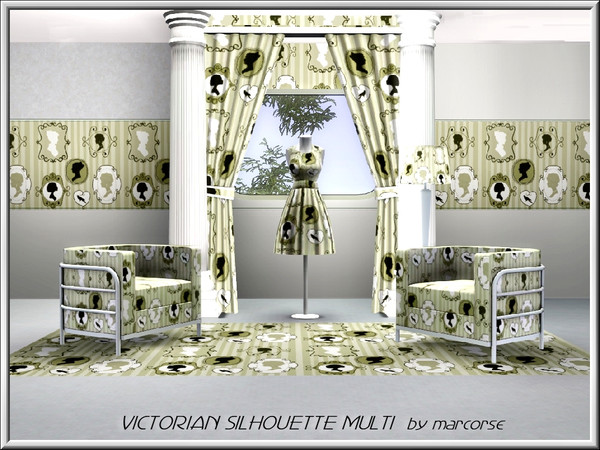 Sims 3 — Victorian Silhouette Multi_marcorse by marcorse — Themed pattern: Victorian lady cameo silhouettes on stripes