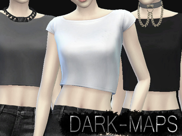 Sims 4 — Basic Crop Tops [DM] by Dark_Maps — Three very basic crop tops in the colors grey, white and black. Can be found