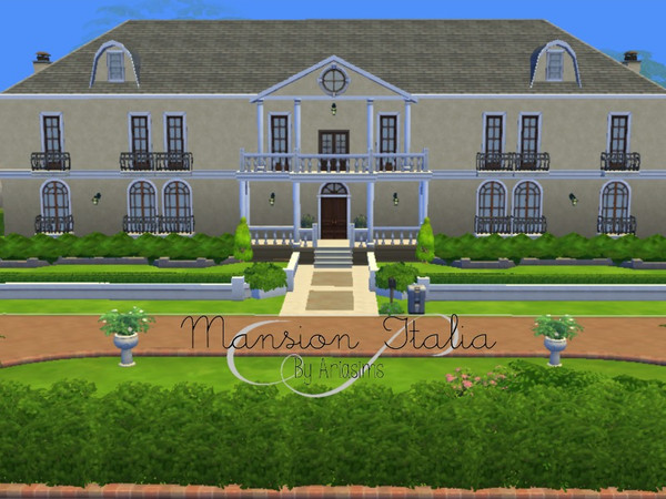 Sims 4 — Mansion Italia by Ariasims — A beautiful, large home perfect for a big family. Decorated throughout. No custom