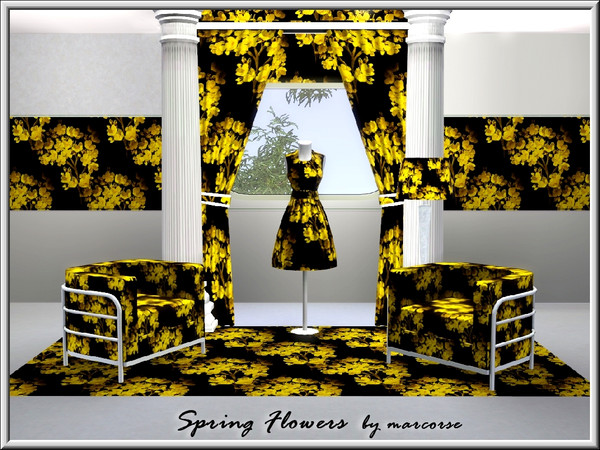 Sims 3 — Spring Flowers_marcorse by marcorse — Fabric pattern: Spring flowers, yellow on black