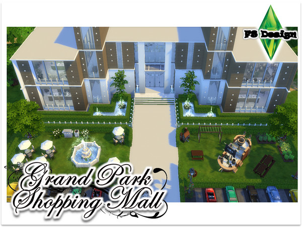 Sims 4 — Grand Park Shopping Mall by fsdesign2 — It has absolutely everything your Sims need! Entrance: a posh one with a