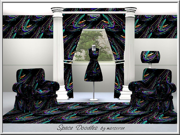 Sims 3 — SpaceDoodles_marcorse by marcorse — Abstract pattern - neon doodles in space.