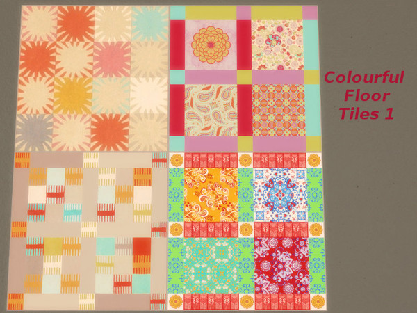 Sims 4 — Colourful Floor Tiles  by Leander_Belgraves — 4 Colourful Tiles for your Home