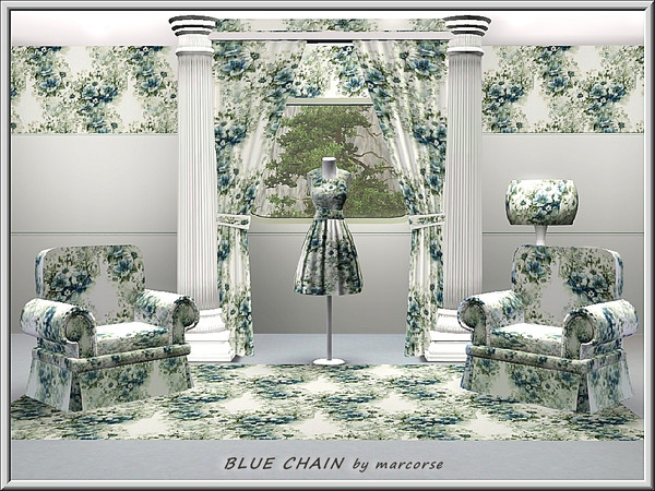 Sims 3 — Blue Chain_marcorse by marcorse — Fabric pattern: blue and white daisy chain design