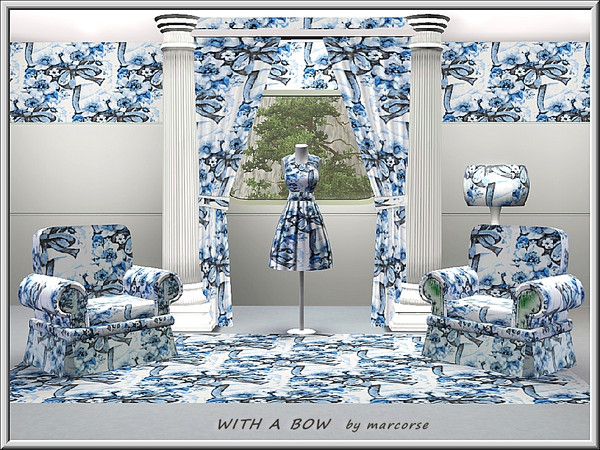 Sims 3 — With a Bow_marcorse by marcorse — Fabric pattern: blue rockroses tied with a bow.
