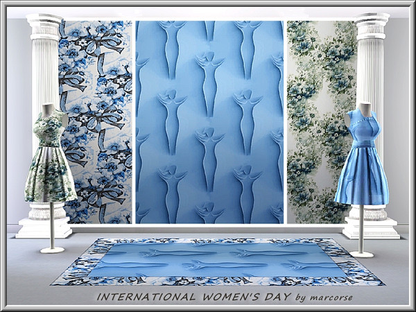 Sims 3 — International Women's Day_marcorse by marcorse — Two blue floral Fabric patterns, supporting the Themed design