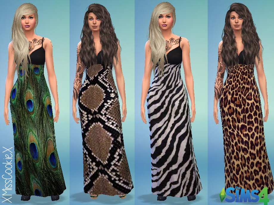 The Sims Resource - Animal Skin Print Dresses