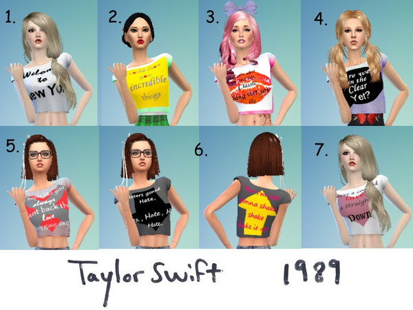 Sims 4 — Taylor Swift 1989 fan tops by KTG by Kookie_The_Simmer — These are fan tops for Taylor Swift's album 1989. Find