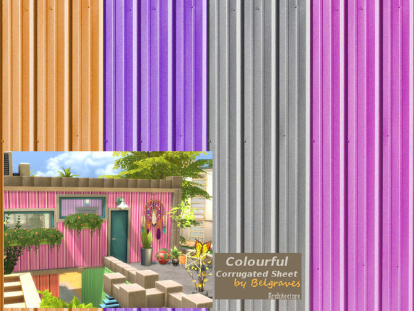 Sims 4 — Colourful Corrugated Sheet - Set 2 by Leander_Belgraves — Colourful Corrugated Sheet in 4 colors