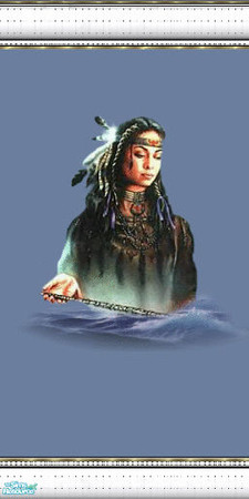 Sims 2 — native spirits 21 by skinflin — wall has moody blues and indian spirit pics, decoratived white moulding..