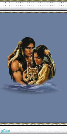 Sims 2 — native spirits20 by skinflin — wall has moody blues and indian spirit pics, decoratived white moulding..