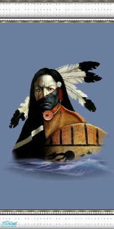 Sims 2 — native spirits 19 by skinflin — wall has moody blues and indian spirit pics, decoratived white moulding..