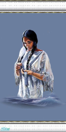 Sims 2 — native spirits18 by skinflin — wall has moody blues and indian spirit pics, decoratived white moulding..