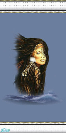 Sims 2 — native spirits 17 by skinflin — wall has moody blues and indian spirit pics, decoratived white moulding..