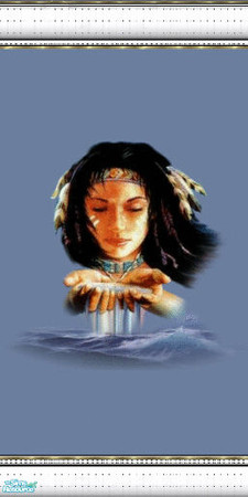 Sims 2 — native spirits 16 by skinflin — wall has moody blues and indian spirit pics, decoratived white moulding..