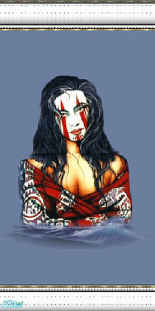 Sims 2 — native spirits 14 by skinflin — wall has moody blues and indian spirit pics, decoratived white moulding..