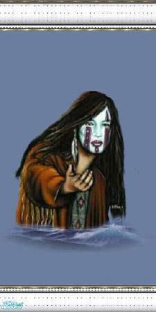 Sims 2 — native spirits 13 by skinflin — wall has moody blues and indian spirit pics, decoratived white moulding..