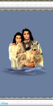 Sims 2 — native spirits 11 by skinflin — wall has moody blues and indian spirit pics, decoratived white moulding..