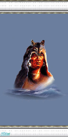 Sims 2 — native spirits 8 by skinflin — wall has moody blues and indian spirit pics, decoratived white moulding..