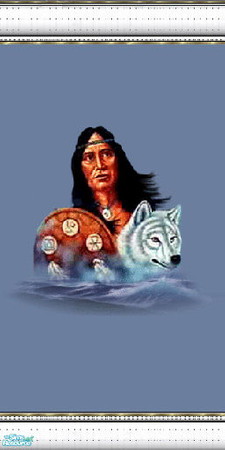 Sims 2 — native spirits 5 by skinflin — wall has moody blues and indian spirit pics, decoratived white moulding..