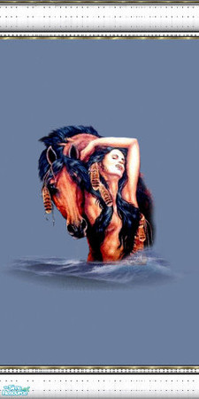 Sims 2 — native spirits 4 by skinflin — wall has moody blues and indian spirit pics, decoratived white moulding..
