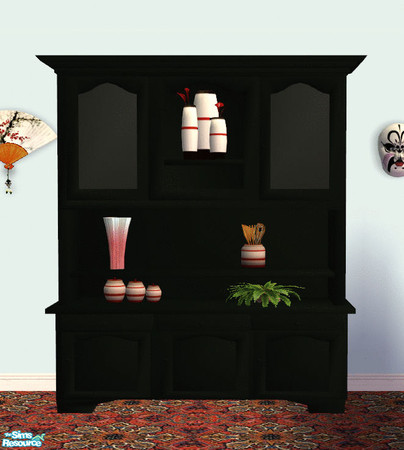 Sims 2 — Shaker Dining Room in Black - Hutch by TSR Archive — Recolor of Paleoanth's Shaker hutch. While black might be