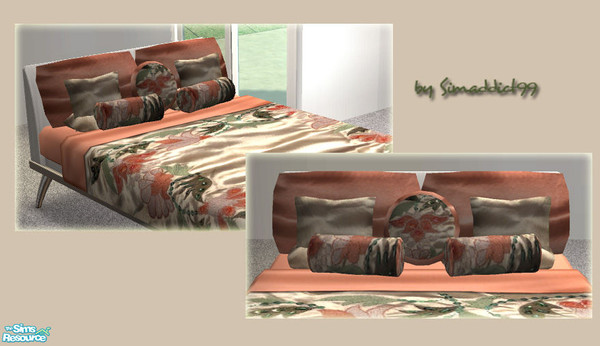 Sims 2 — Embroidered Bedding Ivory-Peach Cushions by Simaddict99 — Matching decor cushions, requires my Indian Inspired