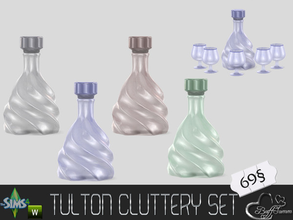 Sims 4 — Tulton Cluttery Cognac Bottle by BuffSumm — Cluttery Set for the Tulton Series. The set contains 18 new