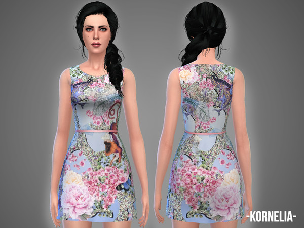 Sims 4 — [Belle set] Kornelia - dress by -April- — Hey! This printed dress is a part of my Belle set. 1 color option