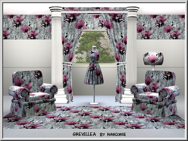 Sims 3 — Grevillea_marcorse by marcorse — Fabric pattern: light purple grevillea flowers and foliage