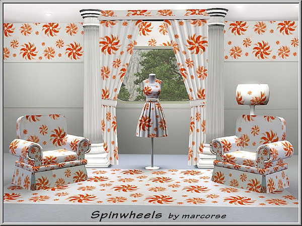 Sims 3 — Spinwheels_marcorse by marcorse — Fabric pattern spinning pinwheels in red and yellow.
